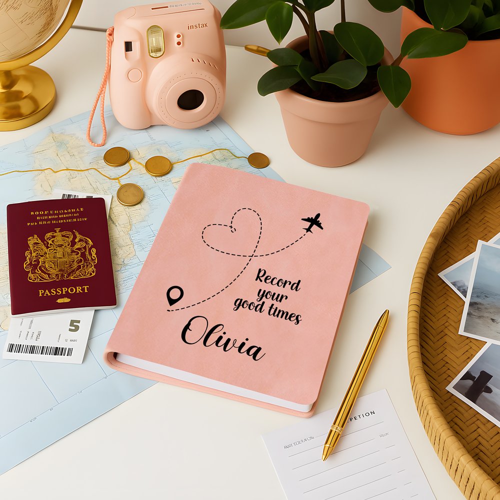 Personalized Heart Route Airplane Design A5 PU Leather Journal Notebook with Name