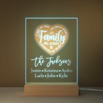 Personalized Family Will Always Be Connected By Heart LED Night Light with 1-12 Names and Wooden Base Housewarming Birthday Farewell Gift for Family