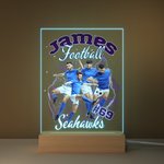 Personalizzato 1-5 foto brillante fulmine basket nome Acrilico Led luce notturna con base in legno Home Decor regalo di compleanno per gli amanti dello sport