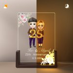 Personalised Cartoon Couple Character LED Night Light with Names and Wooden Base Home Decor Anniversary Valentine's Day Gift for Couple