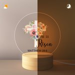 Personalized He Is Risen Cross 1-5 Birth Flowers LED Night Light with Text and Wooden Base Home Decor Easter Gift for Grandma Mom Kids