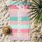 Asciugamano da spiaggia personalizzato con nome e righe colorate oversize asciugatura rapida regalo per viaggi e vacanze per famiglia e amici