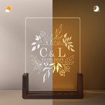 Personalisierte Floral Monogramm Initialen LED-Nachtlicht mit Namen Datum und hölzerne Basis Home Decor Valentinstag Hochzeit Geschenk für Paar
