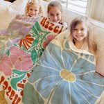 Personalized Retro Boho Watercolor Danish Floral Soft Throw Blanket with Name Home Decor Birthday Holiday Gift for Friends Family