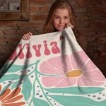 Personlig dansk blomster mjuk pläd i retro bohemstil med namn hemdekor födelsedagspresent och högtidspresent för vänner och familj