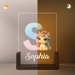 Luz de Noche LED Acrílica Personalizada Unicornio Fantasía con Nombre y Base de Madera Decoración de Guardería Regalo de Cumpleaños para Niños