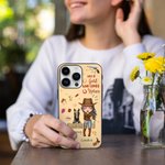 Personlig tecknad häst och cowgirl Telefonfodral för iPhone med namn Hästkapplöpning Födelsedagspresent för kvinnor Hästälskare