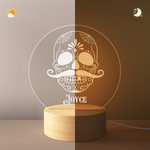 Veilleuse LED crâne de sucre floral personnalisé avec base en bois Décoration gothique pour la maison Halloween Jour des morts Cadeau pour la famille