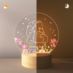 Personalized Hugging Bear Family Acrylic LED Night Light with Wooden Base and Names Home Decor Mother's  Day Birthday  Gift for Mom Grandma