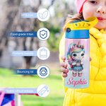 Personnalisé Cartoon Fantasy Unicorn and Dinosaur Name 12 oz Insulated Kid Water Bottle with Handle and Straw Back to School Gift for Boys Girls (Bouteille d'eau isotherme pour enfants avec poignée et