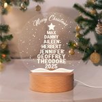 Personalised 2-10 Christmas Tree Names Design LED Night Light with Wooden Base Christmas Gift for Family Grandparents