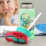 Personnalisé Cartoon Fantasy Unicorn and Dinosaur Name 12 oz Insulated Kid Water Bottle with Handle and Straw Back to School Gift for Boys Girls (Bouteille d'eau isotherme pour enfants avec poignée et