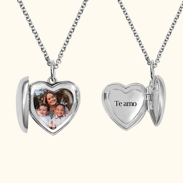 Collar de medallón personalizado de plata esterlina con foto en forma de corazón y texto grabado regalo de cumpleaños y aniversario para ella