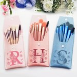 Personalized Floral Initial Makeup Brush Bag with 8 Pcs Makeup Brushes Travel Essentials Birthday Wedding Gift for Women