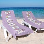 Asciugamano da spiaggia personalizzato con nome in carattere fantasy con unicorni e arcobaleni ad asciugatura rapida regalo estivo per bambini