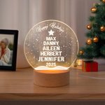 Personalised 2-10 Christmas Tree Names Design LED Night Light with Wooden Base Christmas Gift for Family Grandparents