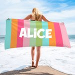 Personlig färgglad klassisk rand överdimensionerad snabbtorkande strandhandduk med namn reseförnödenheter sommar semester festgåva för familj vänner