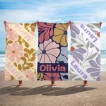Toalla de playa personalizada con nombre y flor danesa suave y de secado rápido bolsa toalla 2 en 1 regalo de cumpleaños y fiesta para mujeres