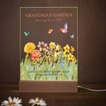 Personalised Grandma's Garden Birth Flower LED Night Light with Names and Wooden Base Home Decor Anniversary Appreciation Gift for Grandma Mom