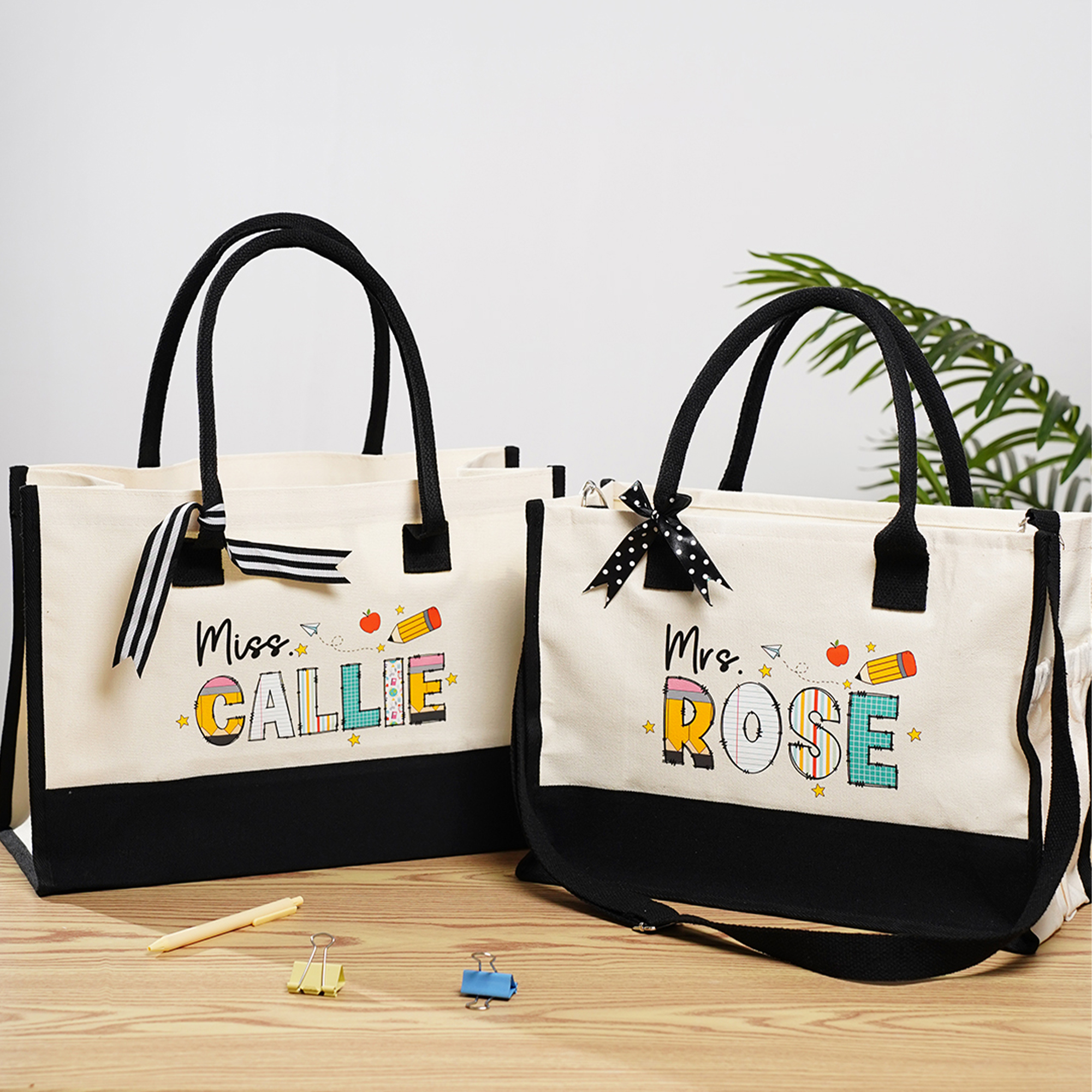 Sac à dos en toile multicolore avec bandoulière Anniversaire Journée des profs Cadeau d'appréciation pour les enseignants