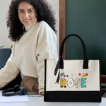 Personalised Multicolor Doodle Text Large Canvas Tote Bag with Shoulder Strap Birthday Teacher's Day Back to School Appreciation Gift for Teachers