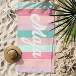 Personlig färgglad klassisk rand överdimensionerad snabbtorkande strandhandduk med namn reseförnödenheter sommar semester festgåva för familj vänner