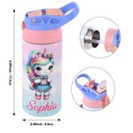 Personnalisé Cartoon Fantasy Unicorn and Dinosaur Name 12 oz Insulated Kid Water Bottle with Handle and Straw Back to School Gift for Boys Girls (Bouteille d'eau isotherme pour enfants avec poignée et