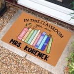 Gepersonaliseerde boekbladelementen antislip deurmat met tekst Klaslokaaldecoratie Terug naar school-cadeau voor leraren
