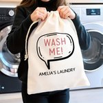 Personalised Wash Me Large Capacity Canvas Laundry Bags with Text Daily Necessities Back to School Birthday Gift for Students Friends