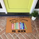 Gepersonaliseerde boekbladelementen antislip deurmat met tekst Klaslokaaldecoratie Terug naar school-cadeau voor leraren