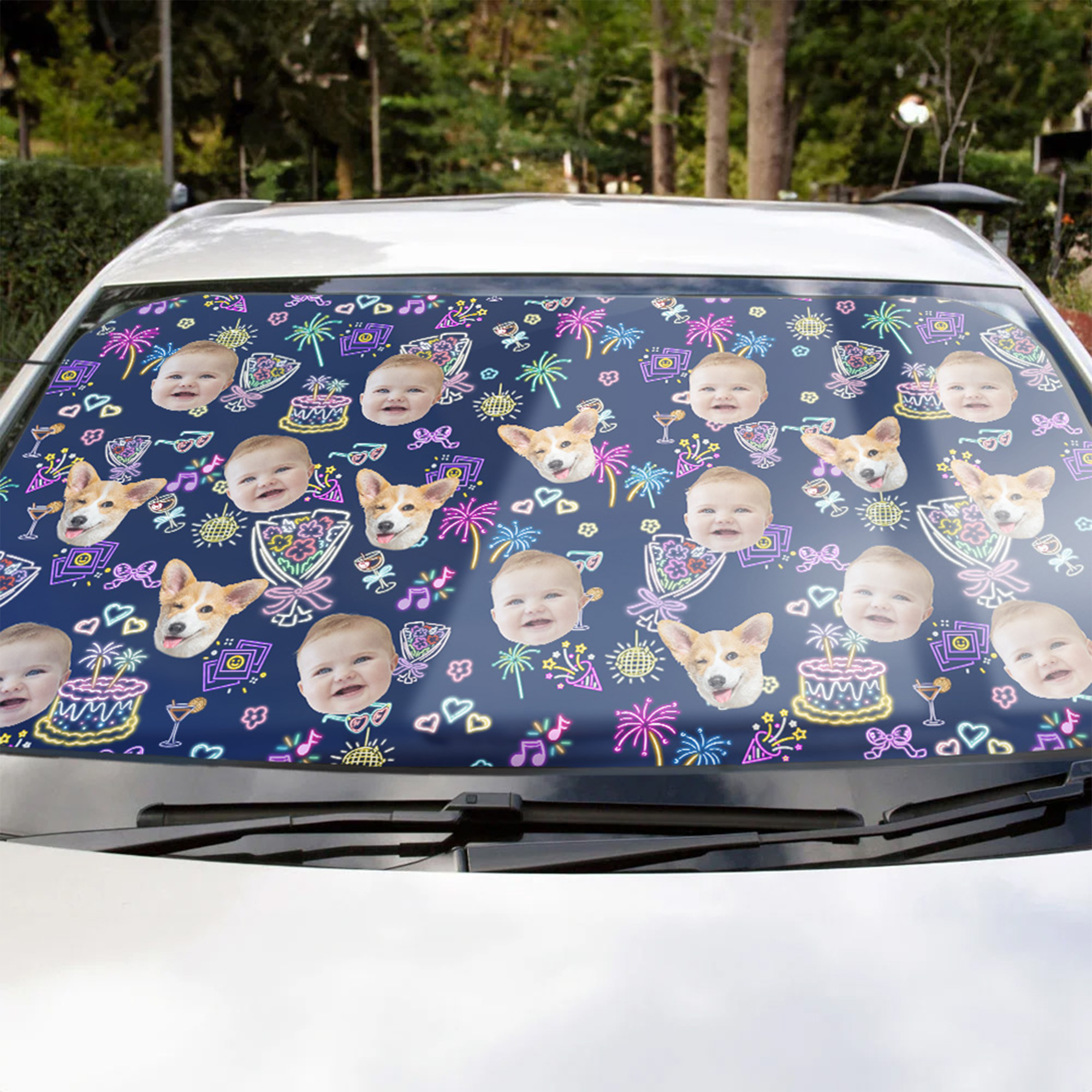 Personnalisé Multicolore Fluorescent 1-3 Photos de Visage Parapluie Auto Accessoires Voyage Vacances Cadeau pour les propriétaires de voiture Famille Amis