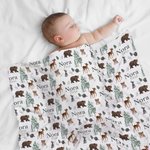 Personalised Woodland Animal Baby Receiving Blanket with Name Photo Prop Birthday Baby Shower Full Moon Hundred Days Gift for Newborns