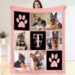 Personalisierte Multicolor Paw Print 6 Haustier Fotos Memorial Soft Throw Decke mit Namen und Initialen Sympathie Geburtstagsgeschenk für Tierliebhaber Besitzer