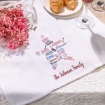 Personalized 1-19 Names Firework Flag Soft Waffle Tea Towel with Text Kitchen Decor Patriotic 4th of July Independence Day Gift for Family Friend
