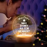 Personalised 2-10 Christmas Tree Names Design LED Night Light with Wooden Base Christmas Gift for Family Grandparents