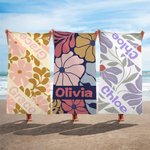 Serviette de Plage en Microfibre Personnalisée avec Nom et Fleur Danoise Accessoire Séchage Rapide Cadeau Anniversaire Estival pour Femme