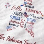 Personalized 1-19 Names Firework Flag Soft Waffle Tea Towel with Text Kitchen Decor Patriotic 4th of July Independence Day Gift for Family Friend