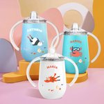 Vaso con pajita personalizado con nombre y asa aislante de 295 ml con diseño de animales submarinos regalo de cumpleaños para niños
