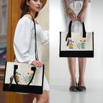 Personalised Multicolor Doodle Text Large Canvas Tote Bag with Shoulder Strap Birthday Teacher's Day Back to School Appreciation Gift for Teachers