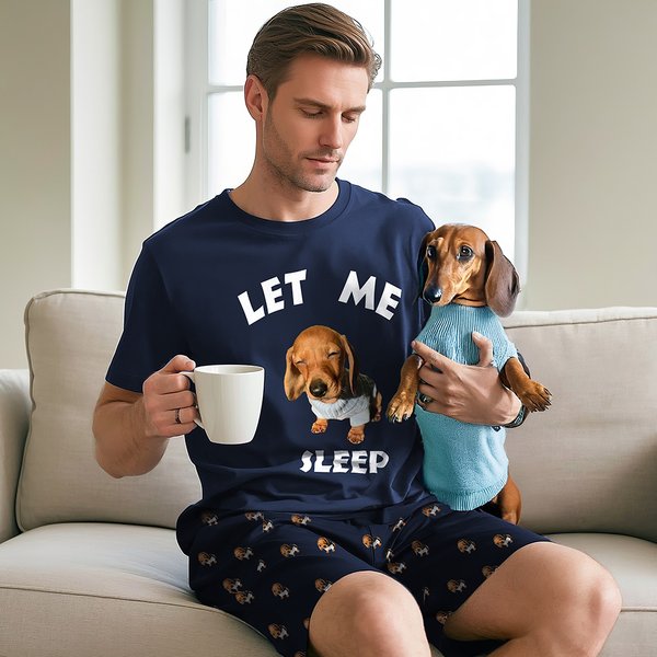 Personalised Dog Cat Photo Short-sleeve Pajama Matching Shorts Set with Text Summer Home Clothing Birthday Gift for Men Pet Lovers