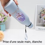 Bouteille d'Eau 550 ml Isotherme Personnalisée avec Motif de Fleur et Nom Gobelet avec Corde Cadeau Anniversaire pour Amis Famille