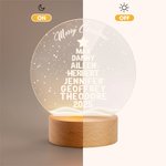 Personalised 2-10 Christmas Tree Names Design LED Night Light with Wooden Base Christmas Gift for Family Grandparents