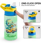 Personnalisé Cartoon Fantasy Unicorn and Dinosaur Name 12 oz Insulated Kid Water Bottle with Handle and Straw Back to School Gift for Boys Girls (Bouteille d'eau isotherme pour enfants avec poignée et