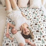 Personalised Woodland Animal Baby Receiving Blanket with Name Photo Prop Birthday Baby Shower Full Moon Hundred Days Gift for Newborns