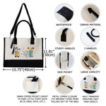 Personalised Multicolor Doodle Text Large Canvas Tote Bag with Shoulder Strap Birthday Teacher's Day Back to School Appreciation Gift for Teachers