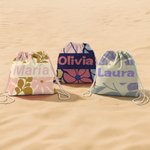 Toalla de playa personalizada con nombre y flor danesa suave y de secado rápido bolsa toalla 2 en 1 regalo de cumpleaños y fiesta para mujeres