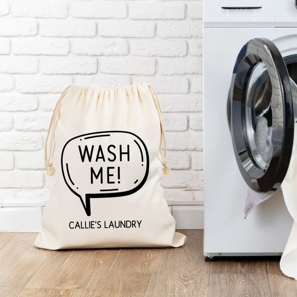 Personalised Wash Me Large Capacity Canvas Laundry Bags with Text Daily Necessities Back to School Birthday Gift for Students Friends