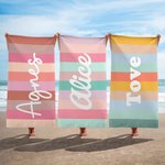 Personlig färgglad klassisk rand överdimensionerad snabbtorkande strandhandduk med namn reseförnödenheter sommar semester festgåva för familj vänner