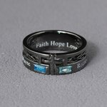 Personalized Cross Birthstone Hollow Ring with Engraved Name and Text Religious Jewelry Birthday Anniversary Baptism Gift for Men Christian