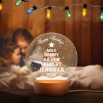 Personalised 2-10 Christmas Tree Names Design LED Night Light with Wooden Base Christmas Gift for Family Grandparents
